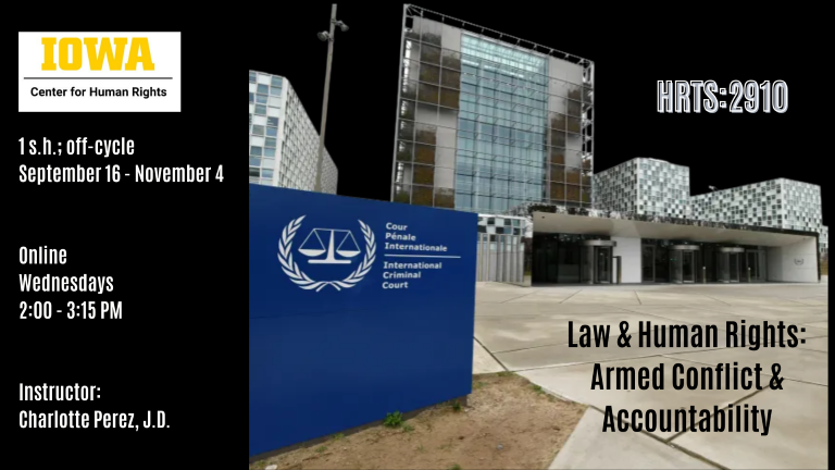 course poster for Law and Human Rights: Armed Conflict and Accountability