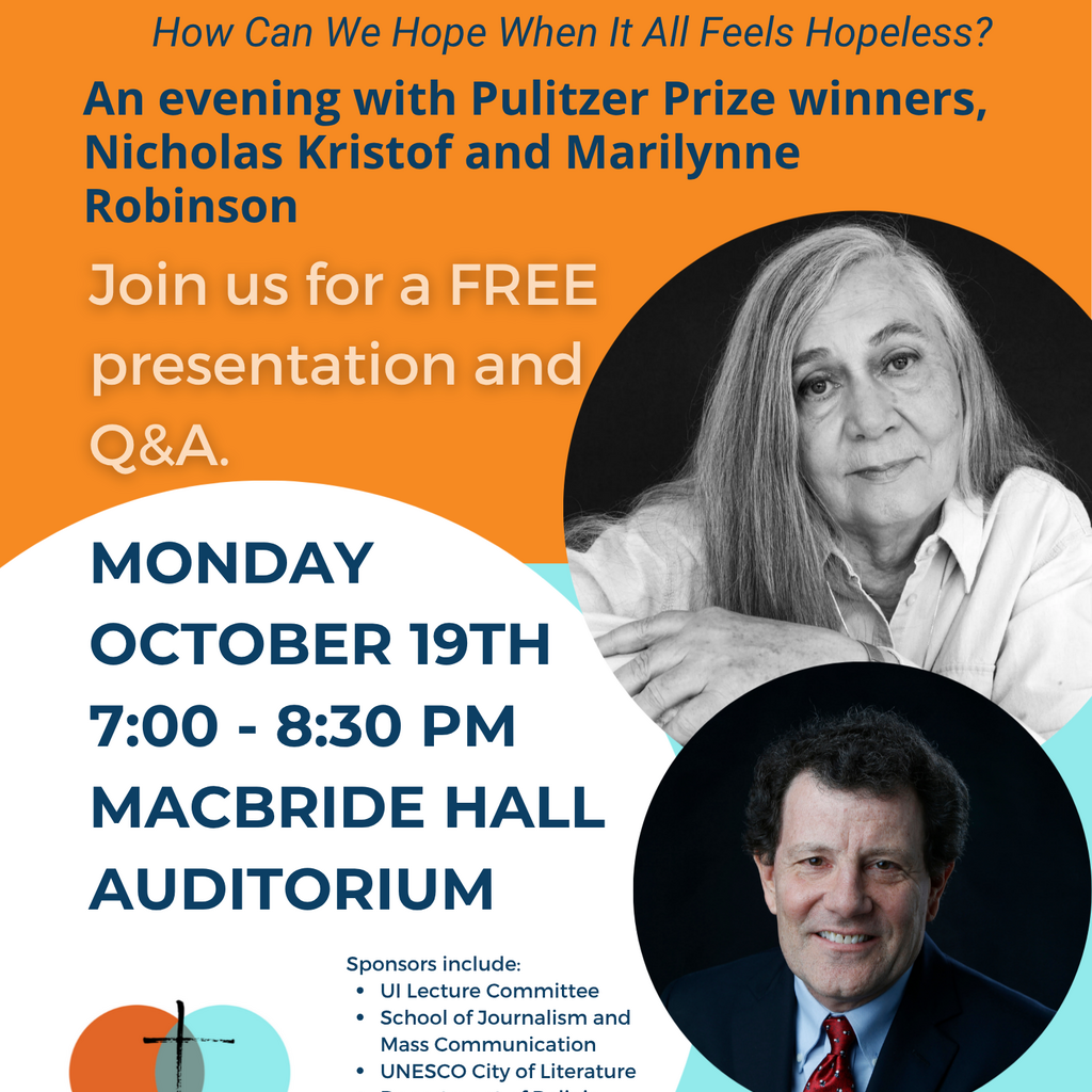 Iowa City Book Festival & Geneva Lecture Series | Marilynne Robinson and Nicholas Kristof promotional image