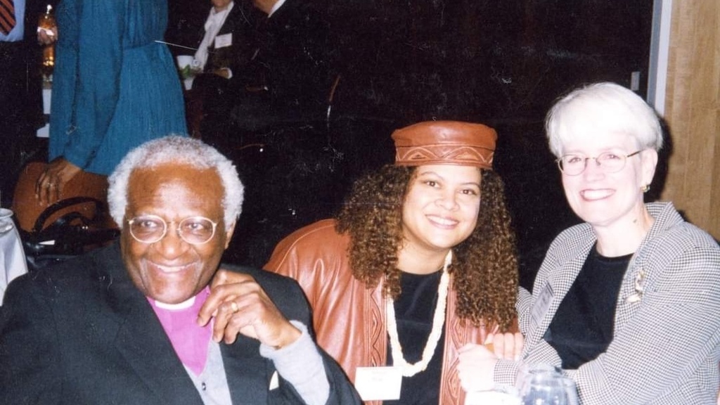 Desmond Tutu with Adrien Wing and Mary Sue Coleman